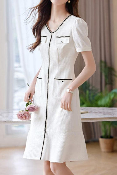 French-style fashionable V-neck dress