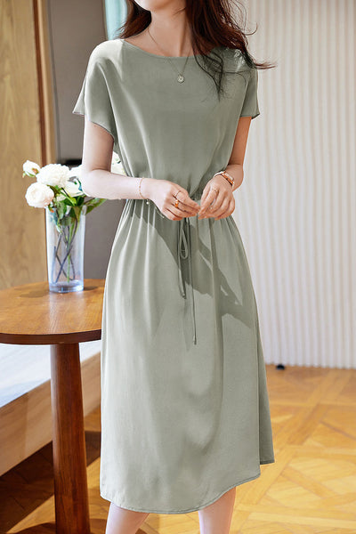 Minimalist elegant boat neck tie dress