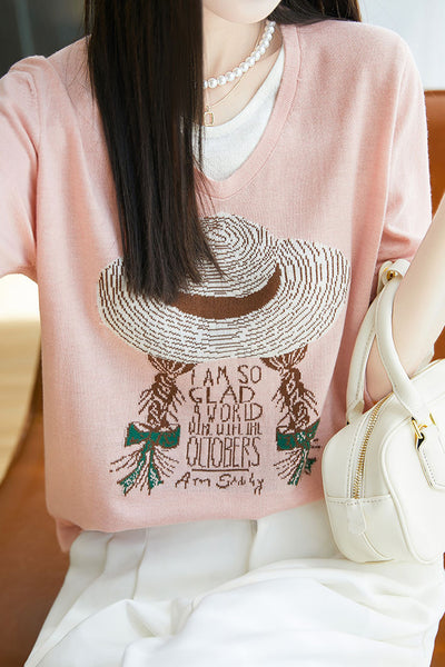 Faux two-piece V-neck short sleeve T-shirt