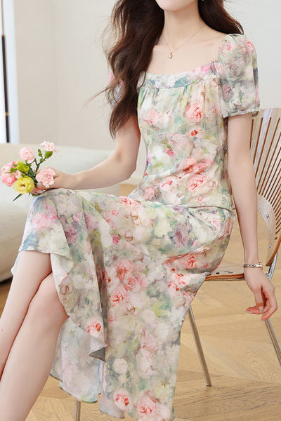 Oil painting print mermaid dress