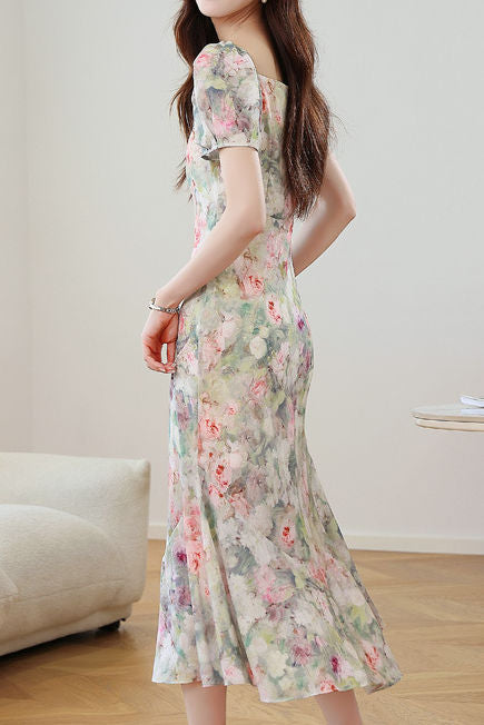 Oil painting print mermaid dress