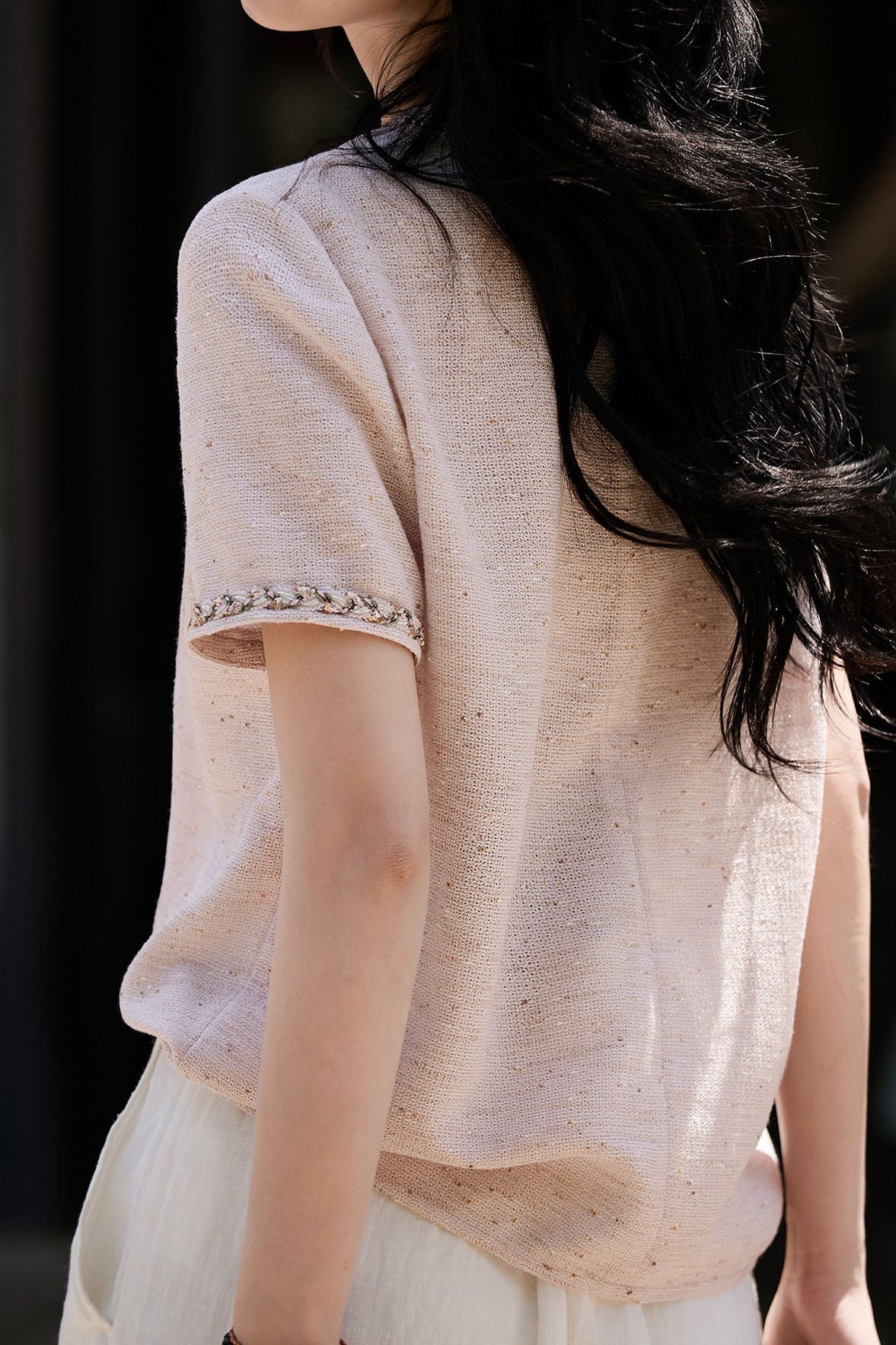 Sequin round neck short sleeve T-shirt