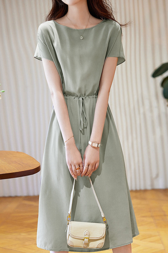 Minimalist elegant boat neck tie dress