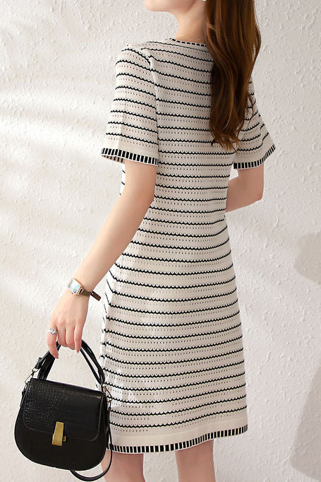 Striped knit A-line dress