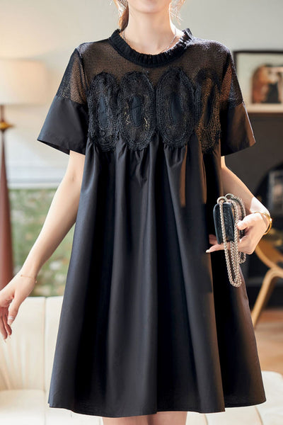 Lace and mesh spliced A-line dress