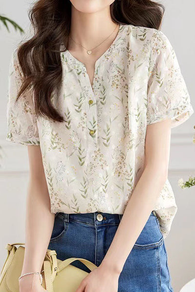 Round neck floral print top