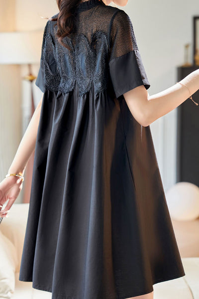 Lace and mesh spliced A-line dress