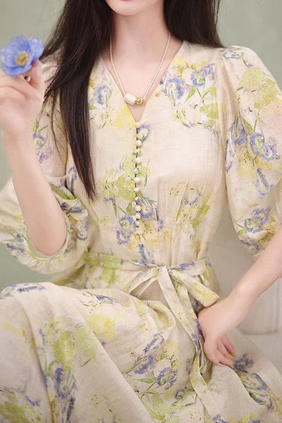 V-neck floral print dress