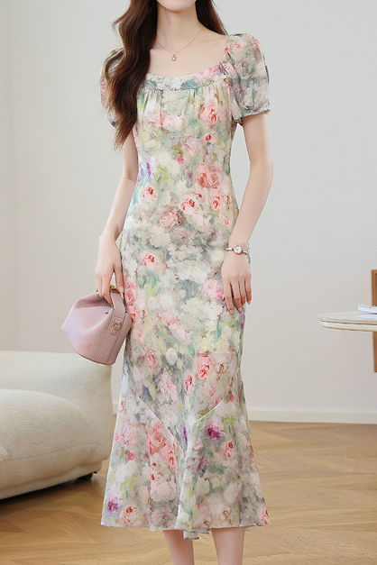 Oil painting print mermaid dress