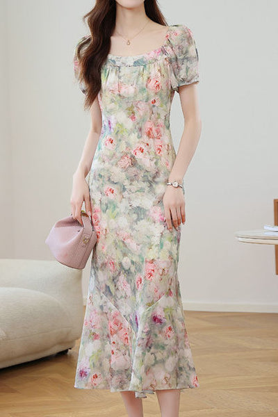 Oil painting print mermaid dress