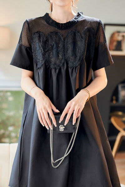 Lace and mesh spliced A-line dress