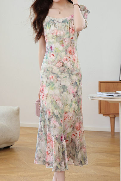 Oil painting print mermaid dress