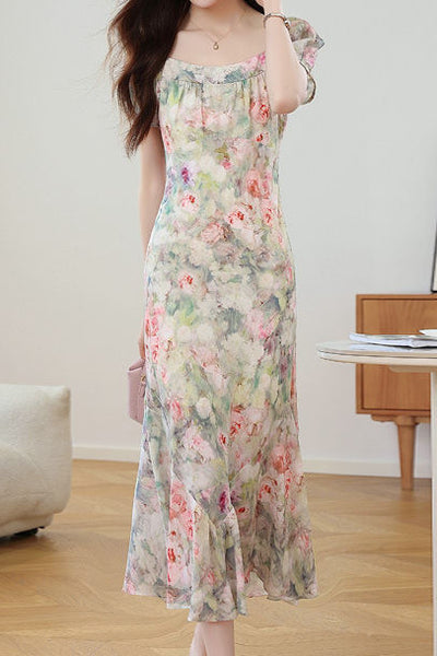 Oil painting print mermaid dress