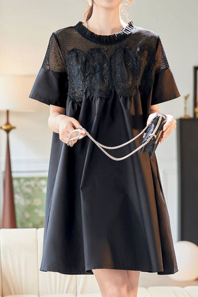 Lace and mesh spliced A-line dress
