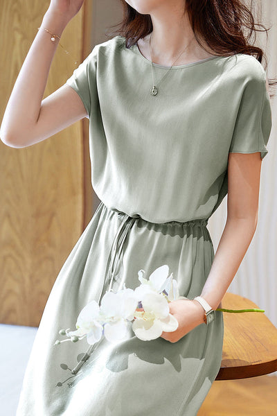 Minimalist elegant boat neck tie dress