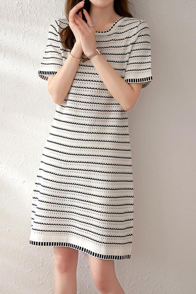 Striped knit A-line dress