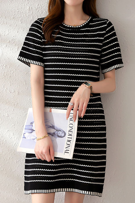 Striped knit A-line dress