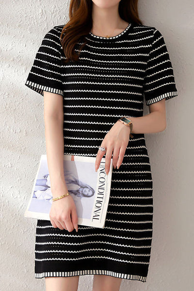 Striped knit A-line dress