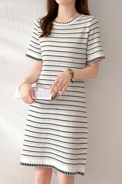 Striped knit A-line dress
