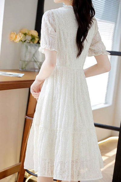 V-neck lace spliced A-line dress