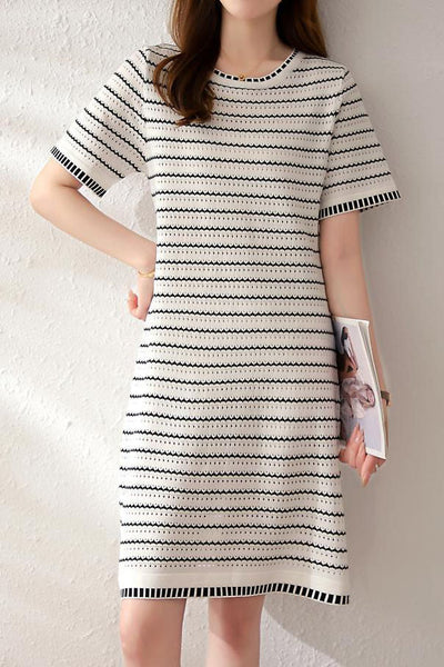 Striped knit A-line dress