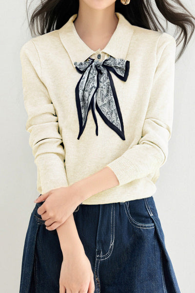 French Fashion Knit Top with Tie