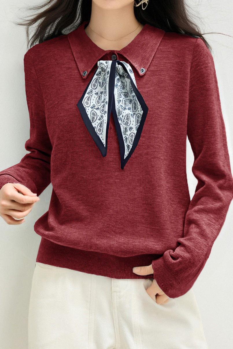 French Fashion Knit Top with Tie