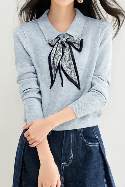 French Fashion Knit Top with Tie