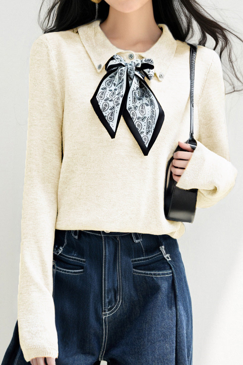 French Fashion Knit Top with Tie