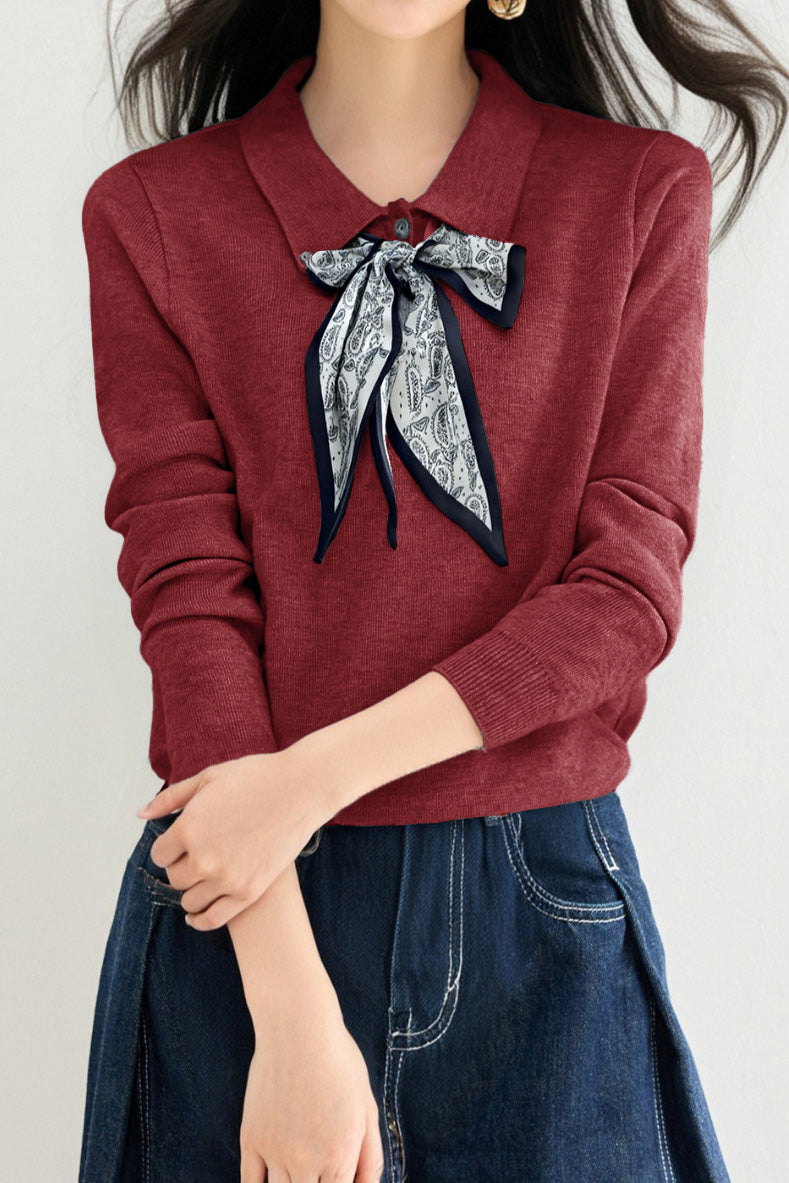 French Fashion Knit Top with Tie