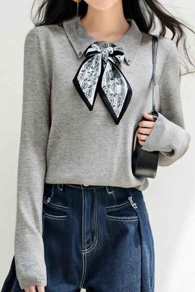 French Fashion Knit Top with Tie