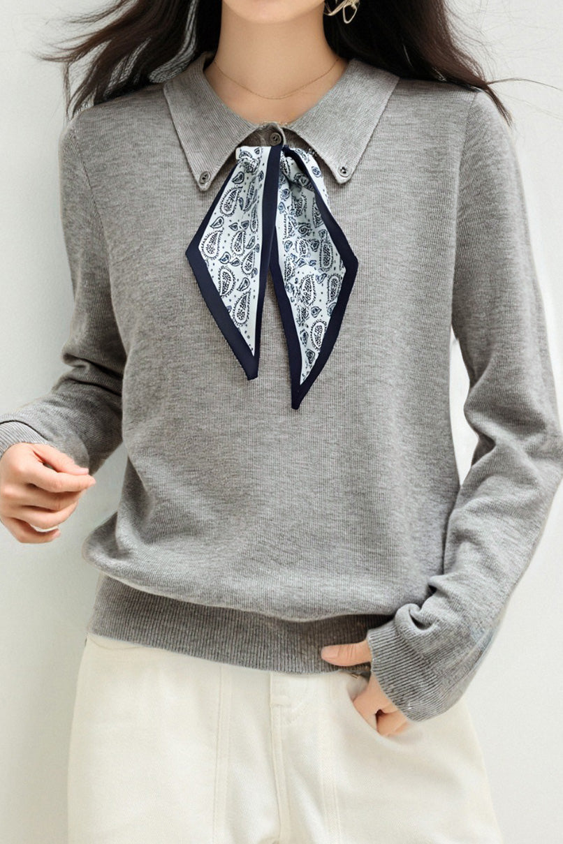 French Fashion Knit Top with Tie