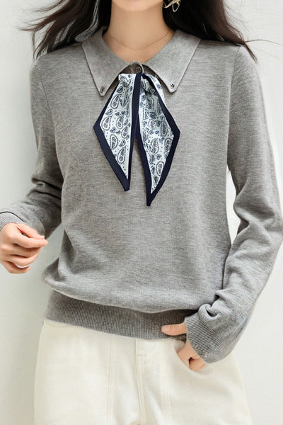 French Fashion Knit Top with Tie