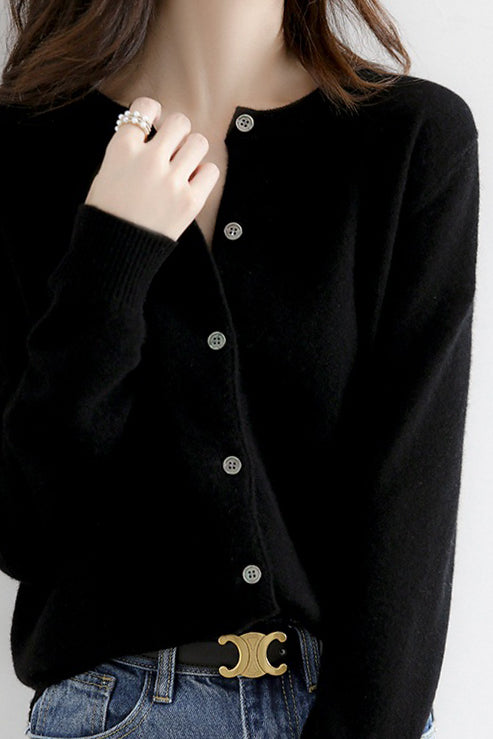 Round Neck Wool Knit Cardigan - 12 Colors Available