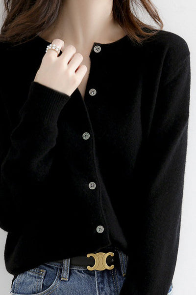 Round Neck Wool Knit Cardigan - 12 Colors Available