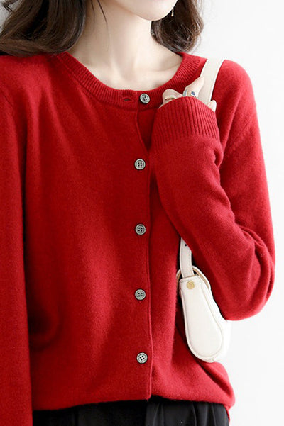 Round Neck Wool Knit Cardigan - 12 Colors Available