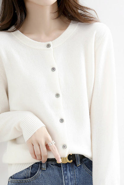 Round Neck Wool Knit Cardigan - 12 Colors Available
