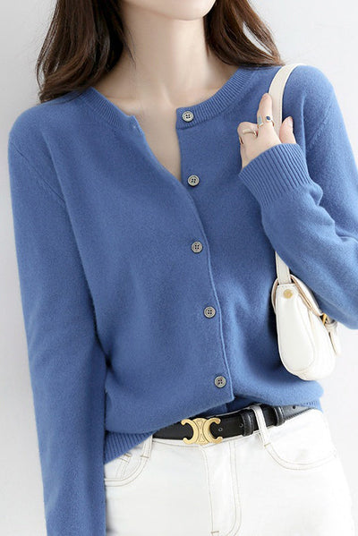 Round Neck Wool Knit Cardigan - 12 Colors Available