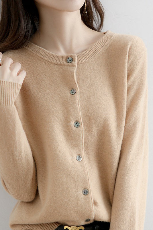 Round Neck Wool Knit Cardigan - 12 Colors Available