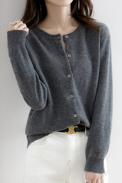 Round Neck Wool Knit Cardigan - 12 Colors Available