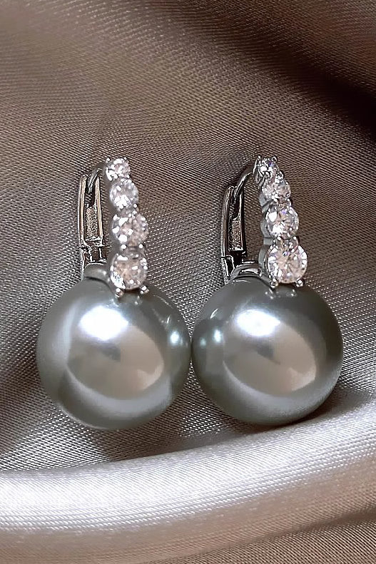 Light luxury copper micro inlaid zircon pearl earrings