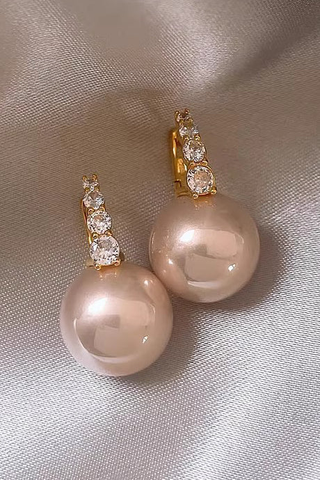 Light luxury copper micro inlaid zircon pearl earrings