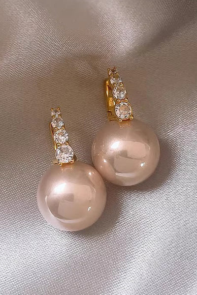Light luxury copper micro inlaid zircon pearl earrings