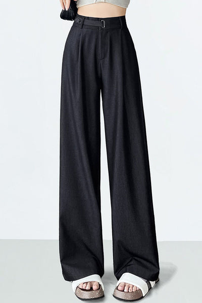 High-waisted loose-fit soft denim wide-leg pants