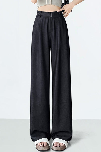 High-waisted loose-fit soft denim wide-leg pants