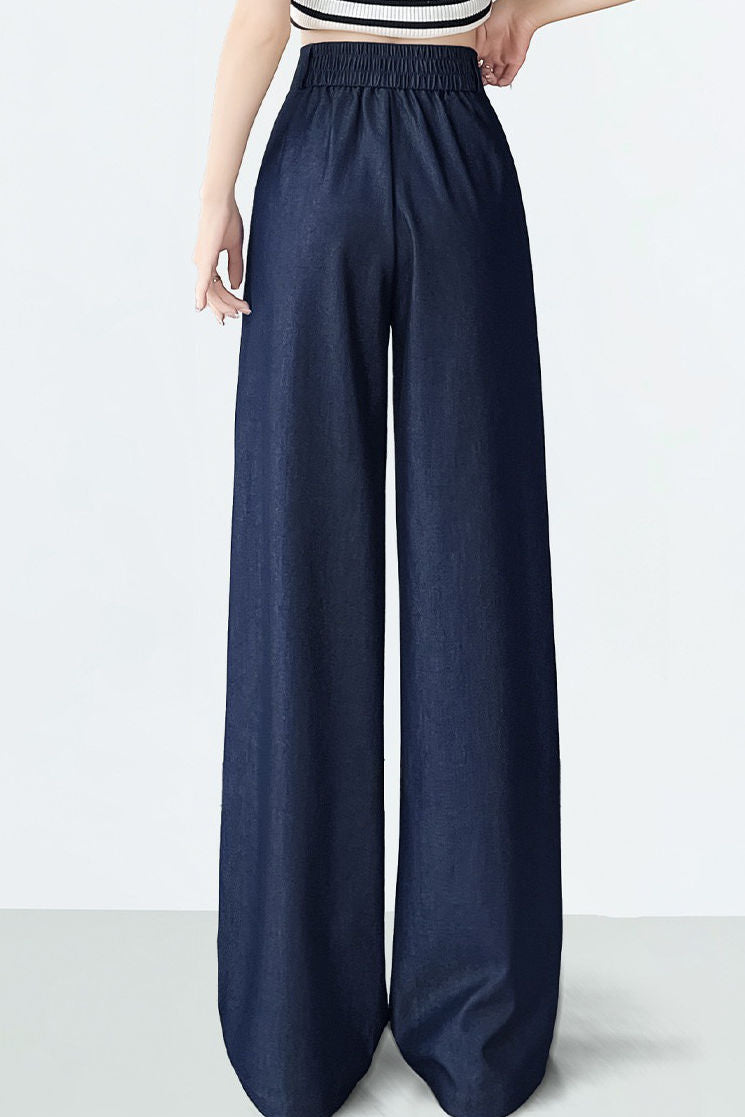 High-waisted loose-fit soft denim wide-leg pants