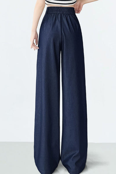 High-waisted loose-fit soft denim wide-leg pants