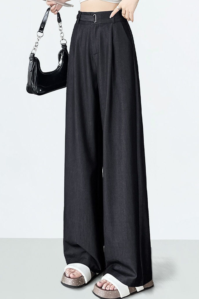 High-waisted loose-fit soft denim wide-leg pants