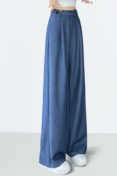 High-waisted loose-fit soft denim wide-leg pants
