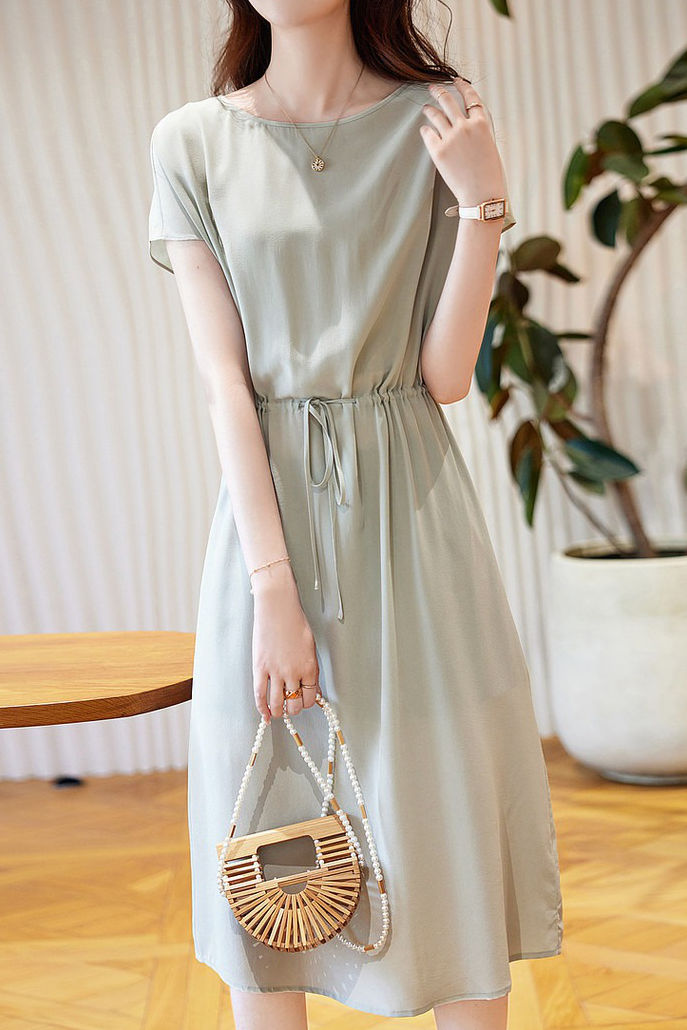 Minimalist elegant boat neck tie dress